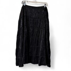 Vintage Black Shimmer Tiered Midi Skirt